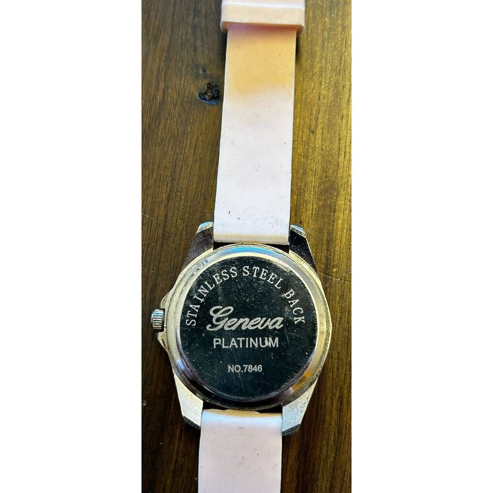 Geneva Pink Dial Round Silver Tone Case‎ Pink Silicone Band Watch - Picture 3 of 4